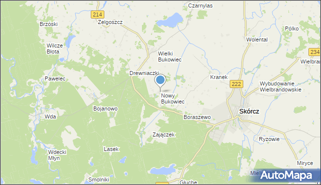 mapa Nowy Bukowiec, Nowy Bukowiec gmina Skórcz na mapie Targeo